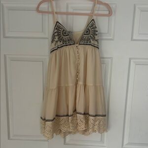 Urban Outfitters Cream and Black Embroidered Dress